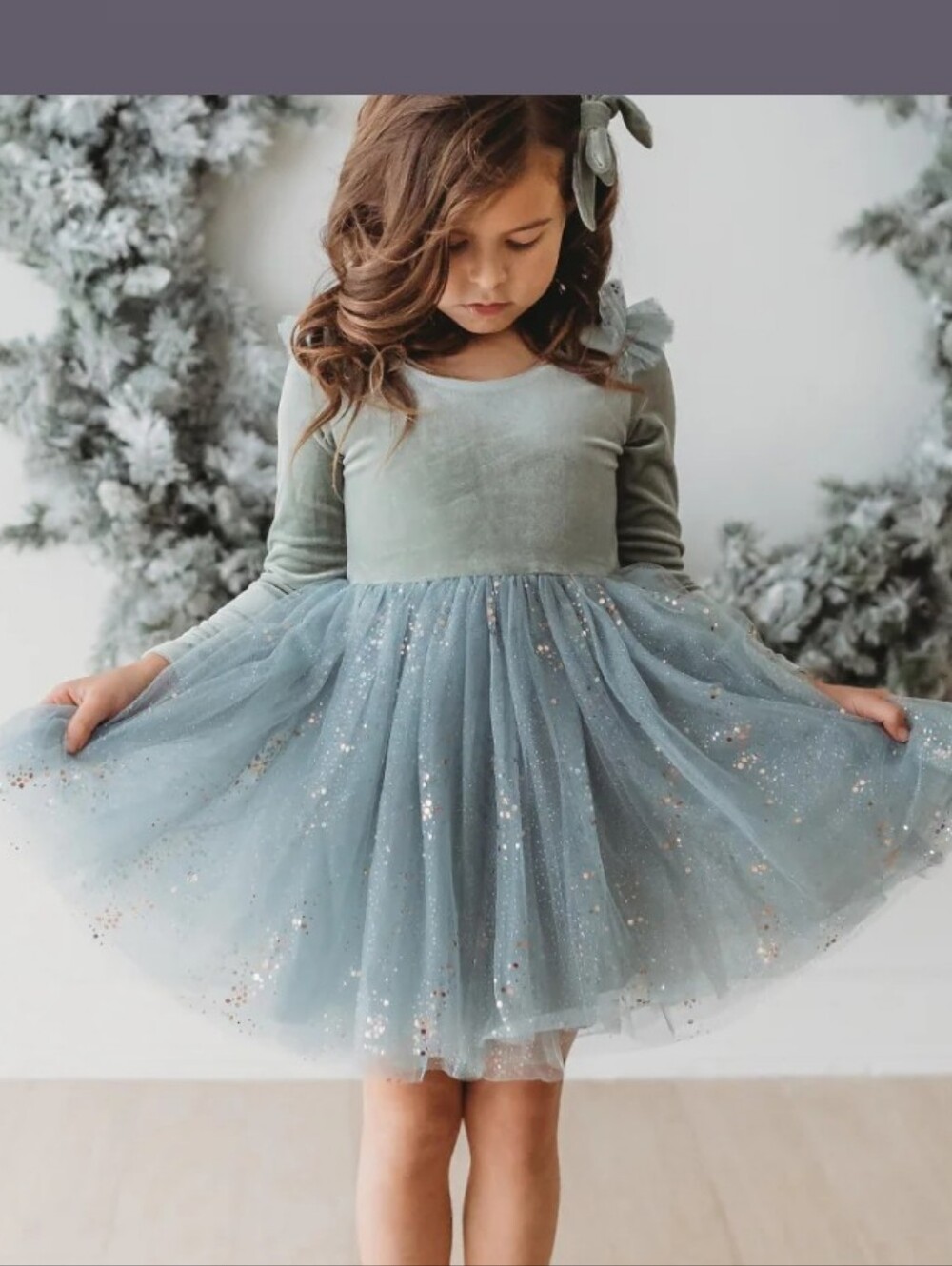 Elestory Velour Ballerina Dress In Sage